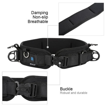 PULUZ Versatile Camera Strap Kit with Waistband and Shoulder Options showing padded non-slip breathable waistband, robust buckle and D-rings for cameras
