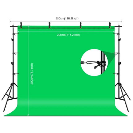 PULUZ 2.9x2m Adjustable Photo Background Support Stand Kit with green screen backdrop and metal adjustable stands