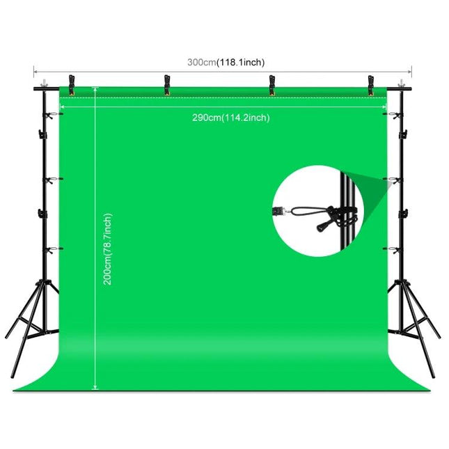 PULUZ 2.9x2m Adjustable Photo Background Support Stand Kit with green screen backdrop and metal adjustable stands