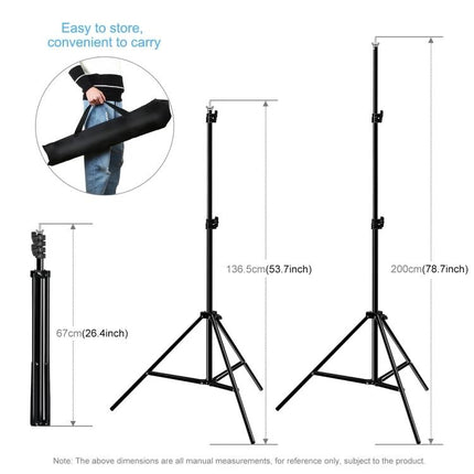PULUZ 2.9x2m Adjustable Photo Background Support Stand Kit showing collapsed and extended tripod with carry bag