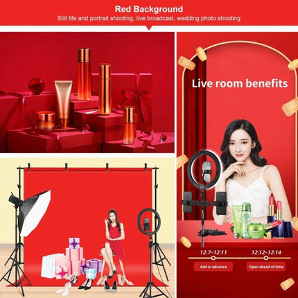 PULUZ 2.9x2m Adjustable Photo Background Support Stand Kit with red backdrop, ring light and studio lighting setup for livestreams and product shoots