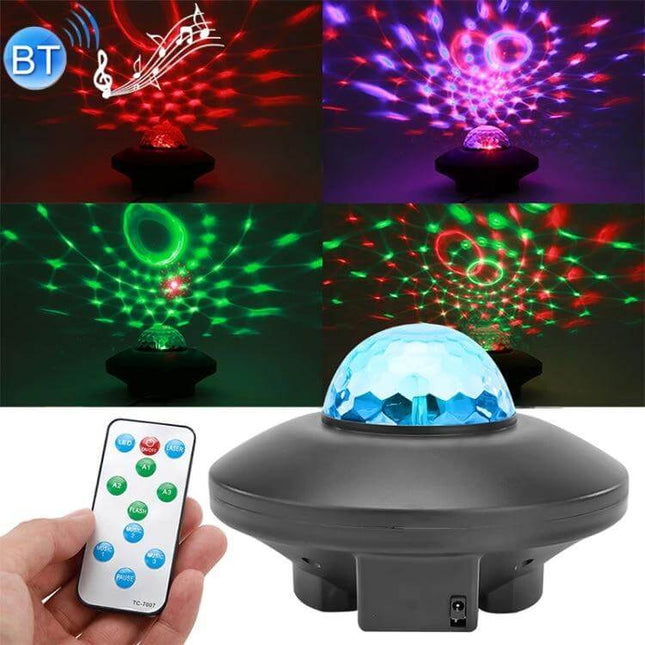 Water Ripple Laser Star Projector With Bluetooth Music projecting colorful ripples and stars with remote control for bedrooms and party ambience