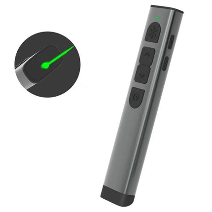 Doosl Wireless Presenter with Green Laser for PowerPoint Talks - gray aluminum remote with green laser and slide control buttons
