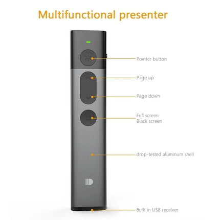 DOOSL Red Laser Wireless Presenter for PowerPoint Navigation multifunctional presenter showing pointer, page up/down, full screen, aluminum shell, built-in USB receiver