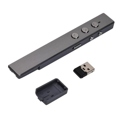Wireless PPT Presenter Remote with Laser Pointer and Air Mouse Function - slim black presenter with USB receiver and removable cap