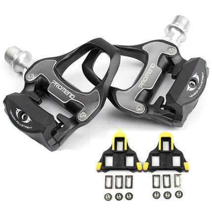 PROMEND Black Self-Locking Road Bike Pedal for Daily Riding - black aluminum alloy pedals with cleats and hardware