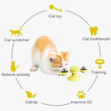 Versatile Cat Toy for Daily Home Play and Scratching - suction base windmill interactive cat toy for floor, door or table to entertain indoor cats