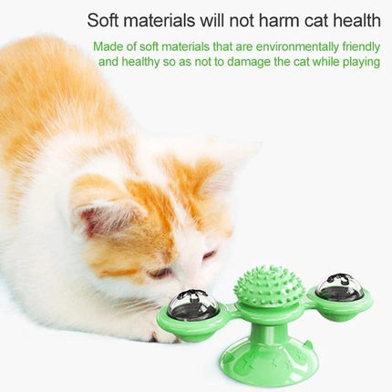 Versatile Cat Toy for Daily Home Play and Scratching - green windmill suction-base interactive scratching toy with bells and soft textured center