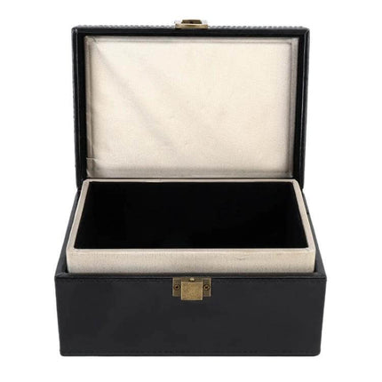 PU Leather Anti-Theft Shield Box for Phone and Keys, Black - open black PU leather box with RFID-lined beige interior for keys and phone, compact 17×12×9 cm