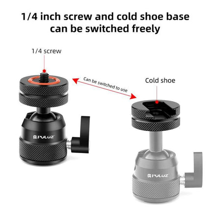 PULUZ Aluminum Mini Ball Head Tripod Adapter for Photography compact 69g aluminum ball head with 1/4 inch screw and cold shoe interchangeable base