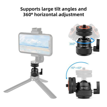 PULUZ Aluminum Mini Ball Head Tripod Adapter for Photography compact 360° rotation and large tilt for travel vlogging