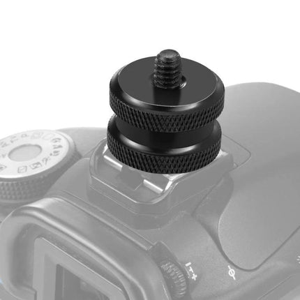 PULUZ Hot Shoe Screw Adapter for Secure Camera Mounting mounted on DSLR hot shoe with 1/4-inch screw, aluminum alloy for secure camera connections