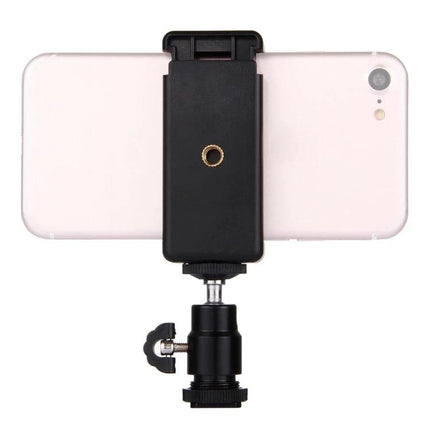PULUZ Tripod Head for Daily Travel and Home Photography — smartphone clamp with mini ball head mounted on phone