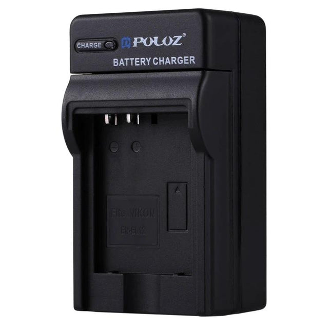Alt Tag: PULUZ EU Plug Battery Charger for Nikon Digital Cameras black EN-EL12 travel charger with EU plug and charging indicator