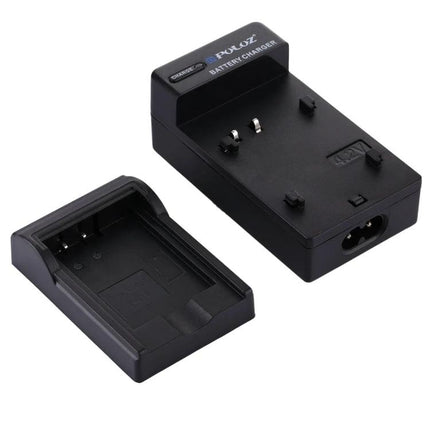 PULUZ EU Plug Battery Charger for Nikon Digital Cameras compact black EN-EL12 charger with removable tray, EU plug and universal input for travel