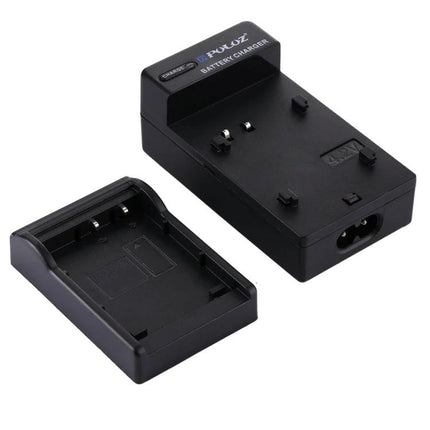 PULUZ EU Plug Battery Charger for Casio CNP130 Devices – black dual-slot EU plug travel charger for CNP130 batteries