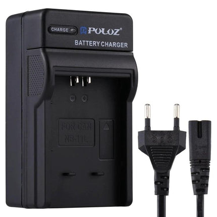 PULUZ EU Plug Battery Charger for Canon NB-11L Camera Batteries - black EU plug charger with cord and LED charge indicator