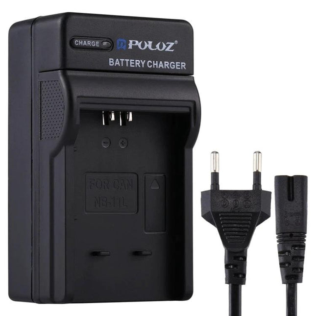PULUZ EU Plug Battery Charger for Canon NB-11L Camera Batteries - black EU plug charger with cord and LED charge indicator
