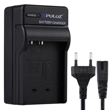 PULUZ Battery Charger with EU Plug for Casio CNP120 Battery — compact black charger and two-prong EU power cord for travel and quick recharging