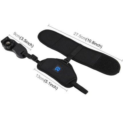 PULUZ Neoprene Hand Grip Wrist Strap for DSLR Cameras black neoprene wrist strap with dimensions shown and camera mount