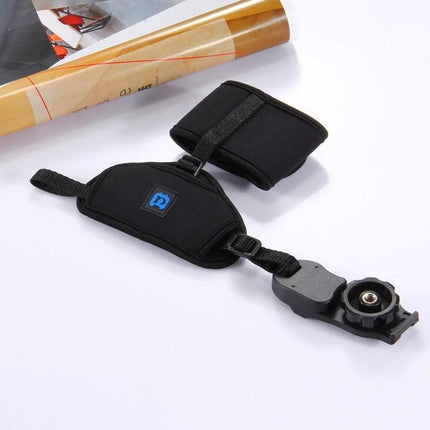 PULUZ Neoprene Hand Grip Wrist Strap for DSLR Cameras - black neoprene wrist strap with hand grip and quick-release mount