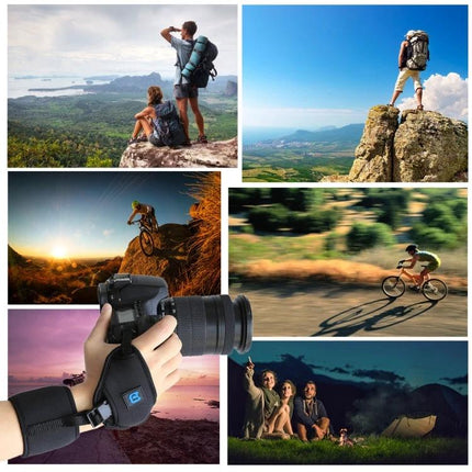 PULUZ Neoprene Hand Grip Wrist Strap for DSLR Cameras - neoprene wrist support holding camera securely during outdoor adventure photography