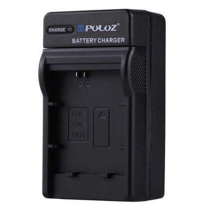 PULUZ Portable Car Charger for Sony NP-FW50 Camera Batteries shown as black compact car DC battery charger unit
