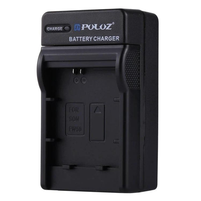 PULUZ Portable Car Charger for Sony NP-FW50 Camera Batteries shown as black compact car DC battery charger unit