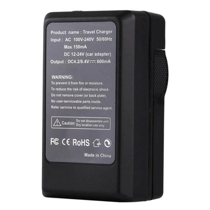 PULUZ Portable Car Charger for Sony NP-FW50 Camera Batteries compact black travel DC car adapter with warning label