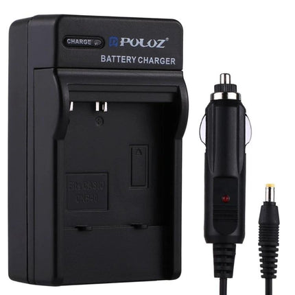 PULUZ Car Charger for CASIO CNP40 Digital Camera Battery - black car adapter battery charger for travel and outdoor photography