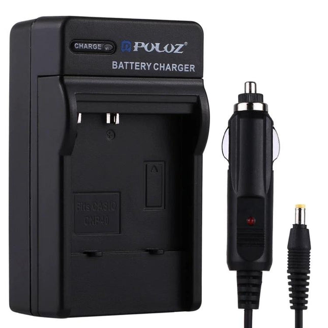 PULUZ Car Charger for CASIO CNP40 Digital Camera Battery - black car adapter battery charger for travel and outdoor photography