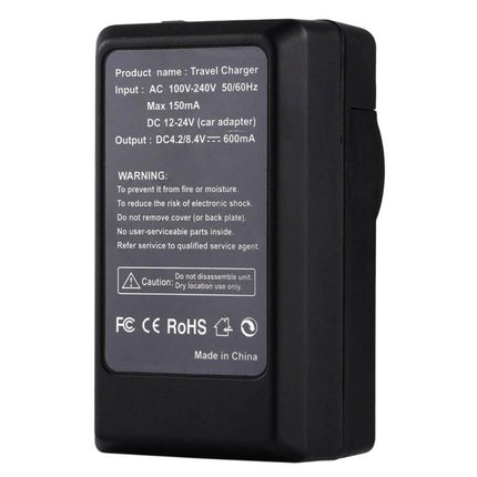 PULUZ Car Charger for CASIO CNP40 Digital Camera Battery — black travel car adapter with DC 12-24V input and warning labels