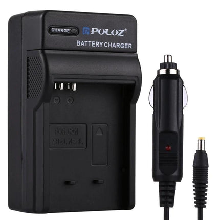 PULUZ Car Charger for Canon NB-4L and NB-8L Digital Camera Batteries - black car and AC battery charger for travel photography