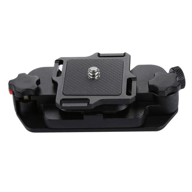 PULUZ Aluminum Camera Clip for Quick Access During Activities mounted black aluminum quick-release camera clip for hiking biking skiing