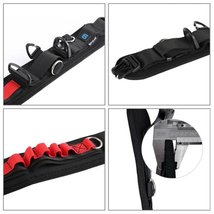 PULUZ Versatile Waistband Strap For Carrying DSLR Cameras shown with D-rings, clips, padded waist belt and accessory loops