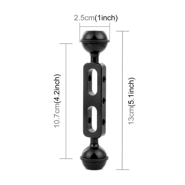 PULUZ 5.1 Inch Aluminum Ball Arm for Diving Extensions – black aviation aluminum extension arm with dual ball ends and slotted central bar