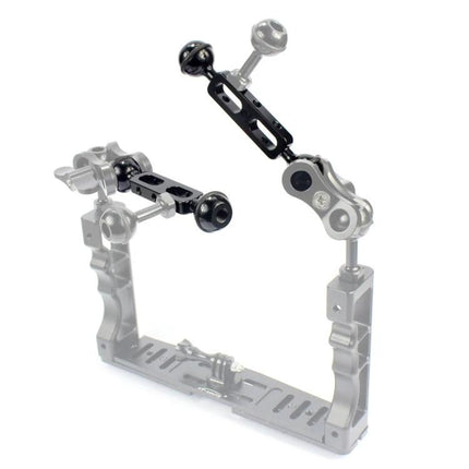 PULUZ 5.1 Inch Aluminum Ball Arm for Diving Extensions mounted on underwater tray for positioning lights and monitors