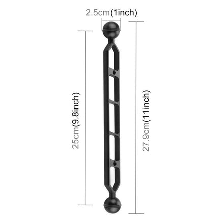 PULUZ 11.0 Inch Dual Balls Arm for Underwater Use black aluminum extension arm with ball joints and measurements