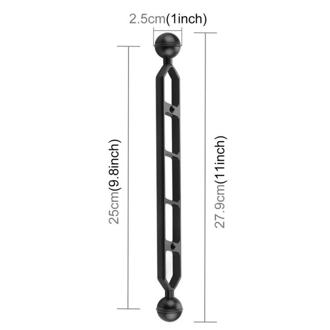 PULUZ 11.0 Inch Dual Balls Arm for Underwater Use black aluminum extension arm with ball joints and measurements