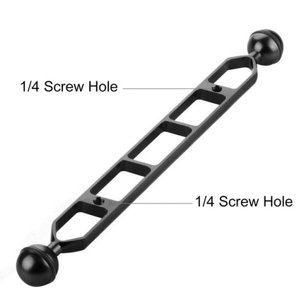 PULUZ 11.0 Inch Dual Balls Arm for Underwater Use - black aluminum extension arm with dual ball ends and 1/4 screw holes for underwater camera and light mounting