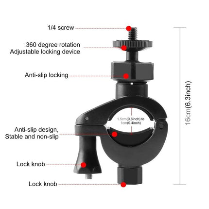 PULUZ Handlebar Phone Mount for Bicycle Use and Photography - black clamp mounting bracket with 360° rotation and anti-slip lock