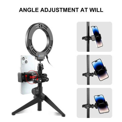 PULUZ Handlebar Phone Mount for Bicycle Use and Photography - adjustable angle bike phone mount with ring light and tripod for hands-free photos
