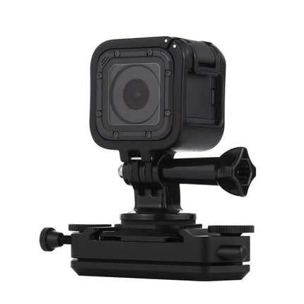 PULUZ Aluminum Camera Clip for Quick Release During Activities mounted with action camera on bike/hiking clip — secure quick-release aluminum camera mount