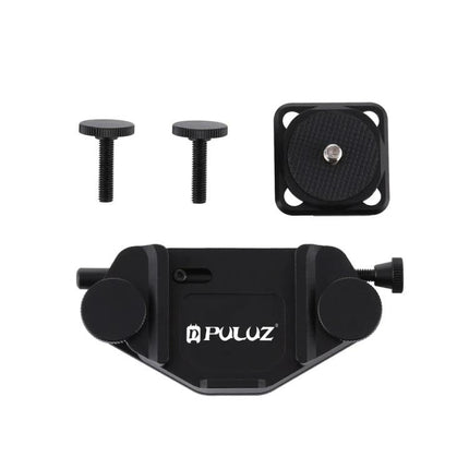 PULUZ Aluminum Camera Clip for Quick Release During Activities - black aluminum clip with quick release plate and two thumbscrews