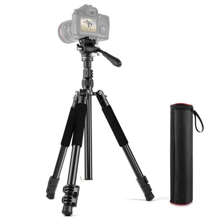 PULUZ Reverse-Folding Video Tripod for Professional Stability compact portable tripod with fluid head, adjustable legs and carry case for steady video