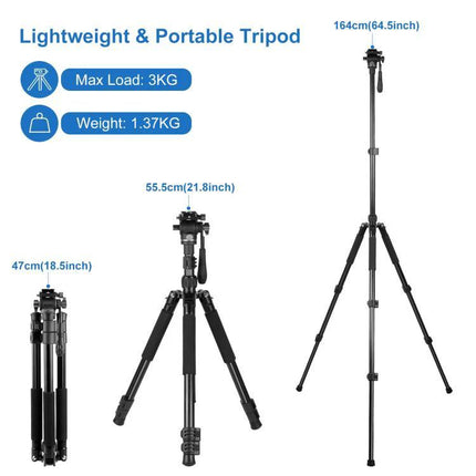 PULUZ Reverse-Folding Video Tripod for Professional Stability lightweight portable tripod 164cm adjustable legs max load 3kg
