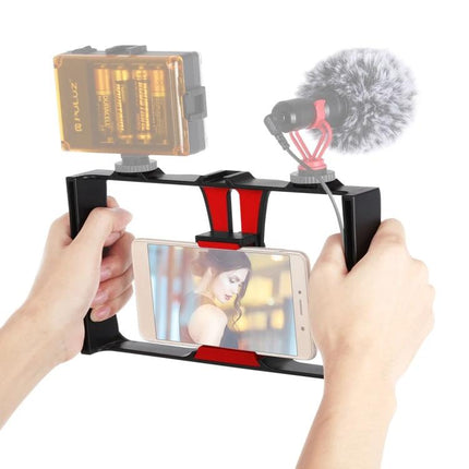 PULUZ Smartphone Vlogging Rig for Easy Video Recording handheld rig with phone, external microphone and LED light for stable vlogging