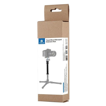 PULUZ Adjustable Metal Handheld Tripod Mount for DSLR and SLR Cameras shown in retail packaging with mounted camera and mini tripod