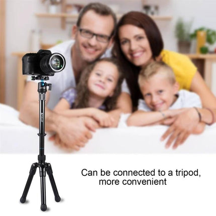 PULUZ Adjustable Metal Handheld Tripod Mount for DSLR and SLR Cameras shown on a small tripod supporting a DSLR for family photos