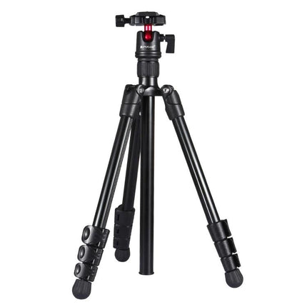 PULUZ Metal Tripod with Adjustable Height for Cameras shown folded legs and adjustable center column for stable outdoor and indoor photography